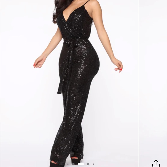 Elegant Black Sequin Jumpsuit XL Fashion Nova - Picture 3 of 13